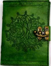 (image for) 5" x 7" green Tree of Life leather w/ latch