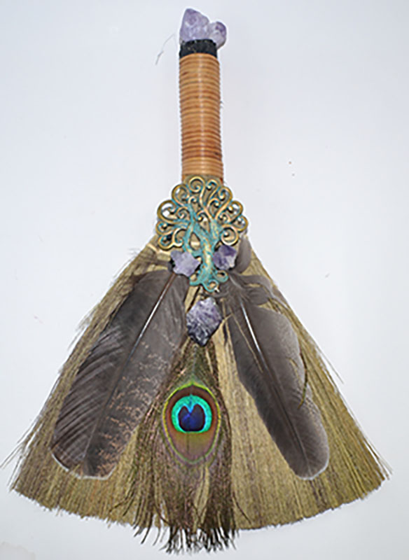 13" Ritual Broom W/ Peacock Feather (image for) 13" Ritual Broom W/ Peacock Feather