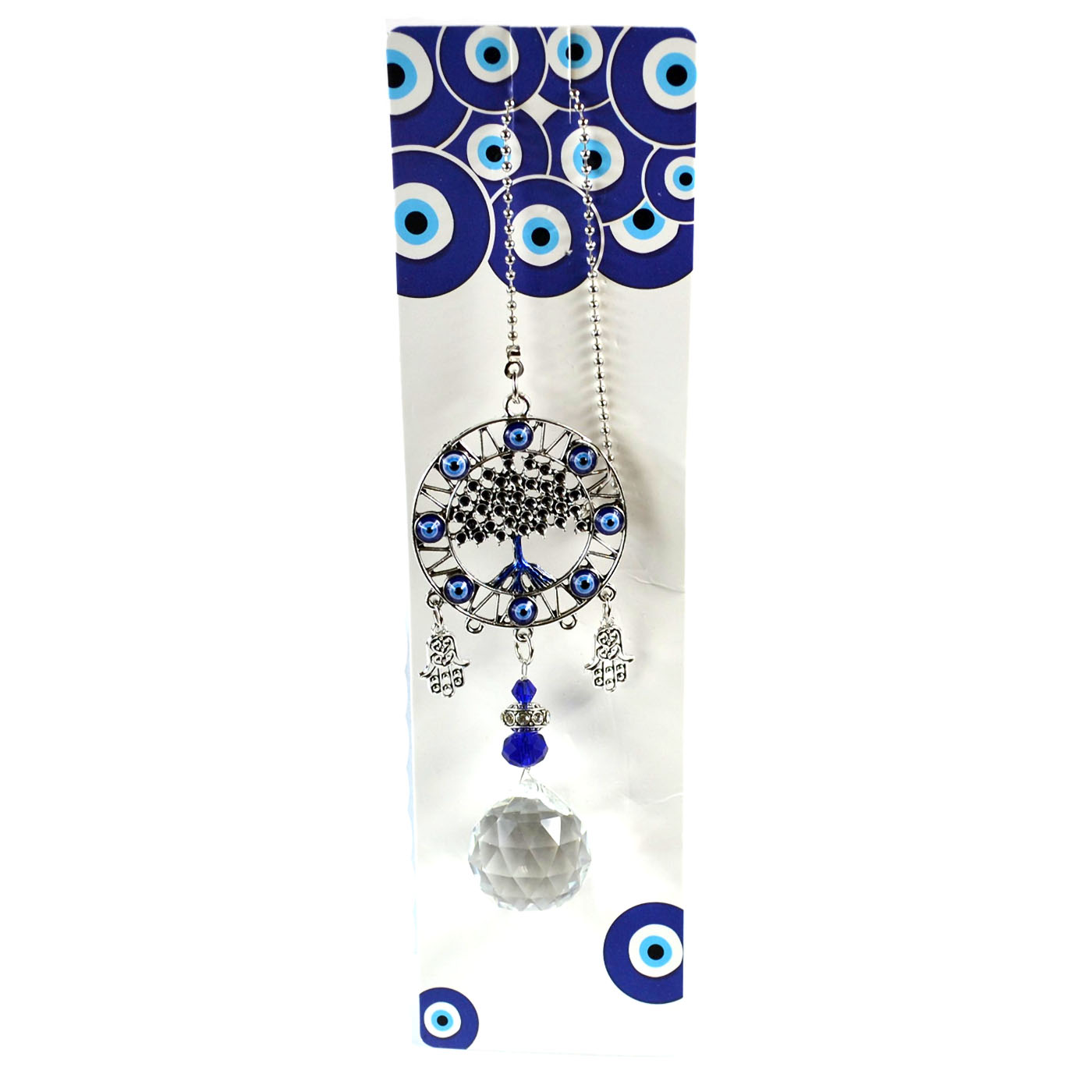 13 1/4" Tree Of Life & Faceted Crystal evil eye wall hanging (image for) 13 1/4" Tree Of Life & Faceted Crystal evil eye wall hanging