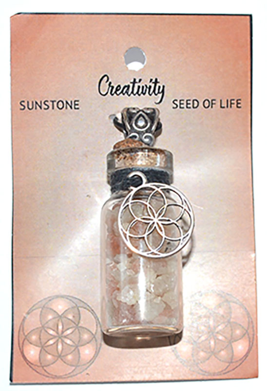 Sunstone Chips in Bottle with Seed of Life necklace (image for) Sunstone Chips in Bottle with Seed of Life necklace