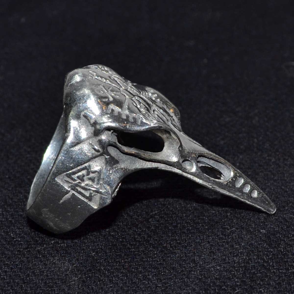 (image for) Raven Skull W Helm of Awe & Valknut ring size 10